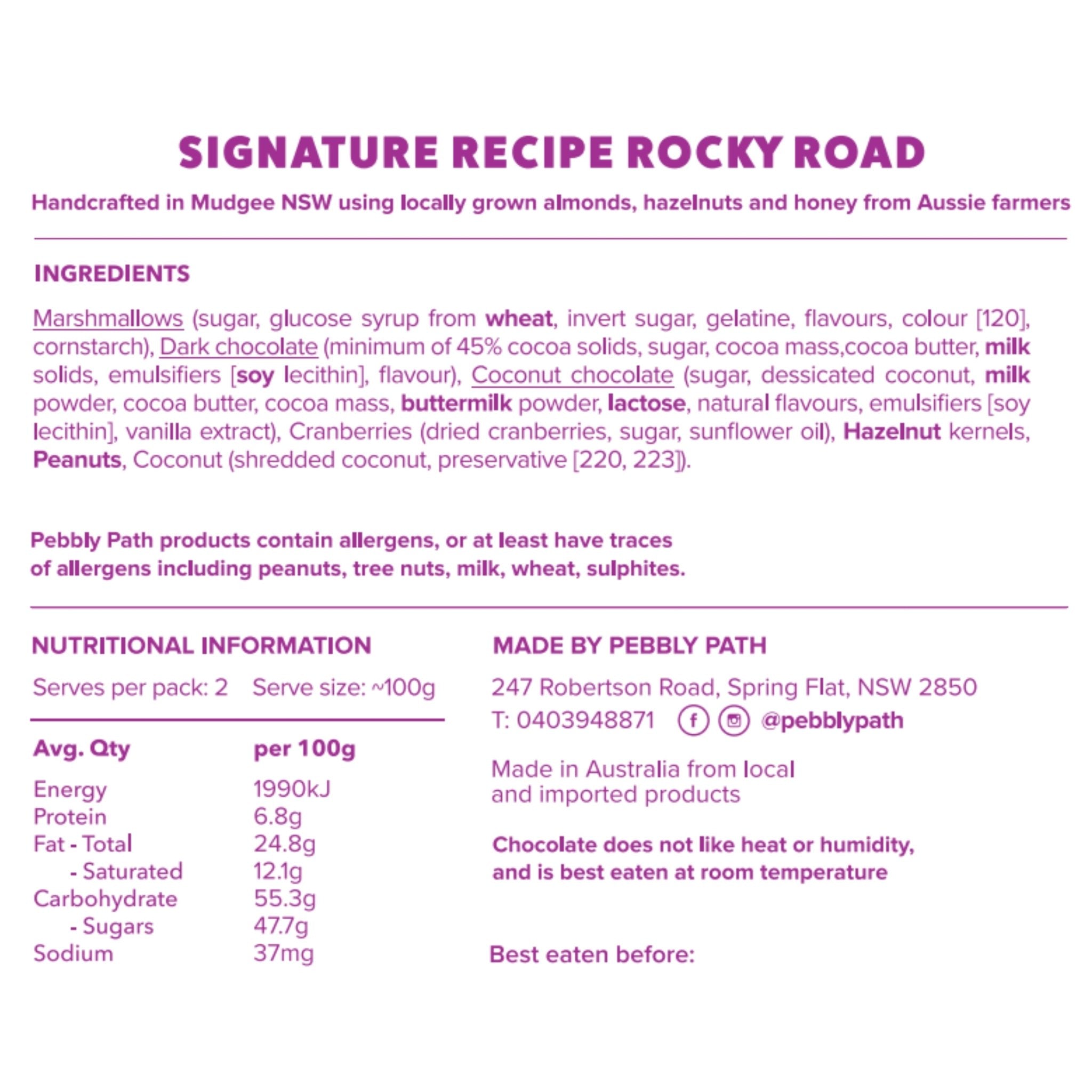 200g Signature Recipe Rocky Road (Large block) - Pebbly Path