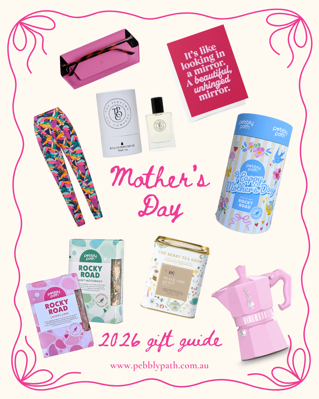 Mother's Day 2026 gift guide featuring Pebbly Path Happy Mother's Day rocky road