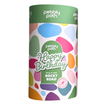 Pebbly Path Happy Birthday Pick n Mix rocky road cylinder, a colourful Australian handmade chocolate gift in premium gift-ready packaging.