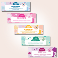 Pebbly Path Bundle & Save 100g Mini Tasting Pack featuring five rocky road bars including Signature Recipe, Lovers Lane, Honeycomb Highway, Mint Motorway and Turkish Trail displayed together as a tasting selection.