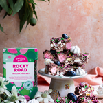 Pebbly Path Pavlova Parkway rocky road 200g displayed with rocky road pieces, blueberries and meringue.