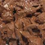 Pebbly Path Salted Caramel Causeway Rocky Road handmade production process with jersey caramels, crunchy pretzels, fluffy marshmallows and salted chocolate being mixed and prepared by hand